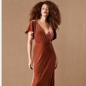 Gorgeous velvet BHLDN Jenny Yoo bridesmaid dress
